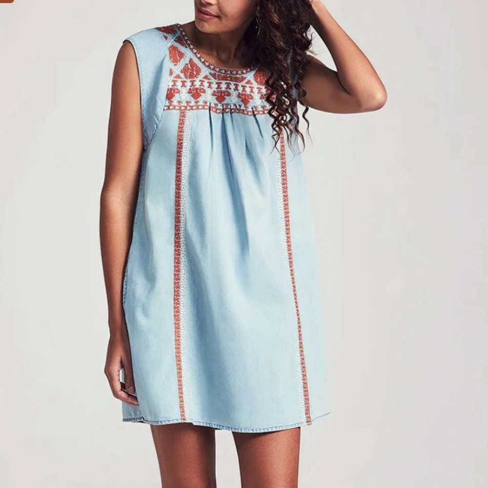 Faherty Embroidered Chambray Dress